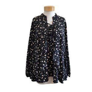 Lane Bryant Floral Cottage Core Boho Corset Lace Up V Neck Peplum Blouse 22